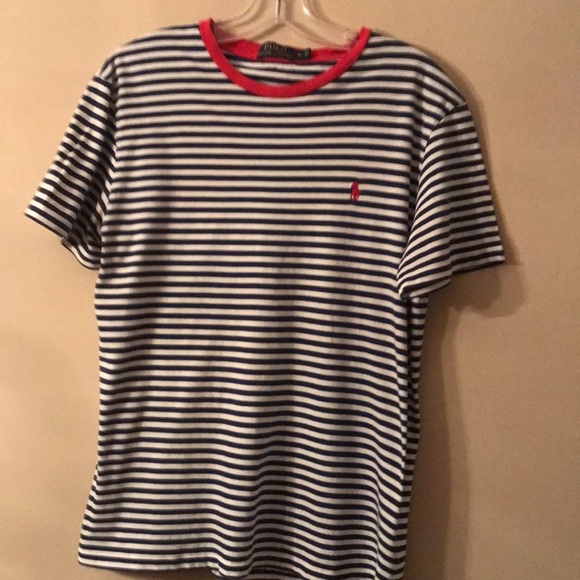 Polo Ralph Lauren Striped Women’s Tee Shirt Size Med. Navy & White w/ red trim - Picture 4 of 6